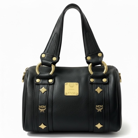 MCM Handbags - MCM Black Leather Boston Bag